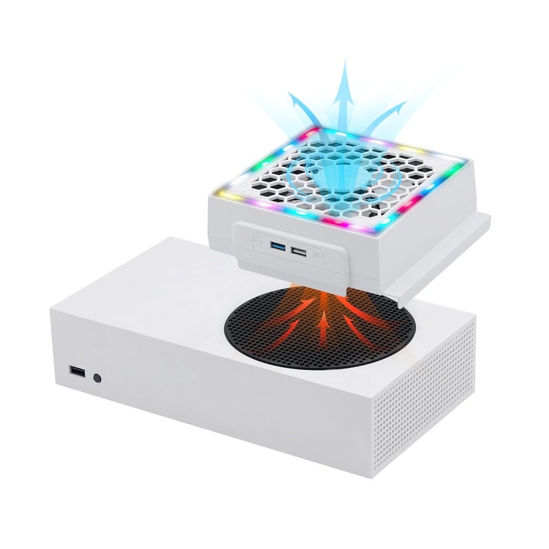 Mcbazel مروحة تبريد لجهاز Xbox Series S، شاشة LED RGB، ضوضاء منخفضة، 2 منفذ USB إضافي، مروحة تبريد خارجية قابلة لضبط السرعة على 3 مستويات لجهاز Xbox Series S فقط - أبيض - Image 1